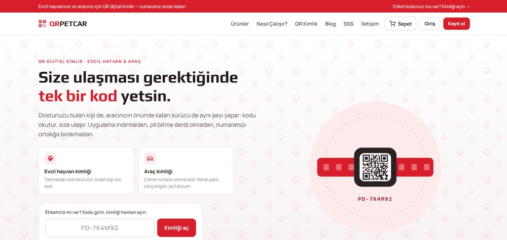 QRPetCar web sitesi