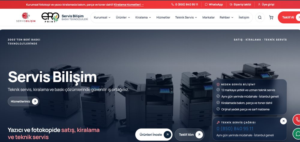 Servis Bilişim web sitesi